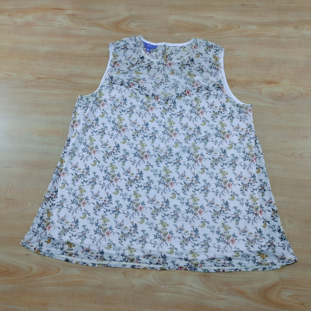 Apt. 9 Womens Floral‎ Mesh Sleeveless Ruffle Blouse Size XXL White Multi